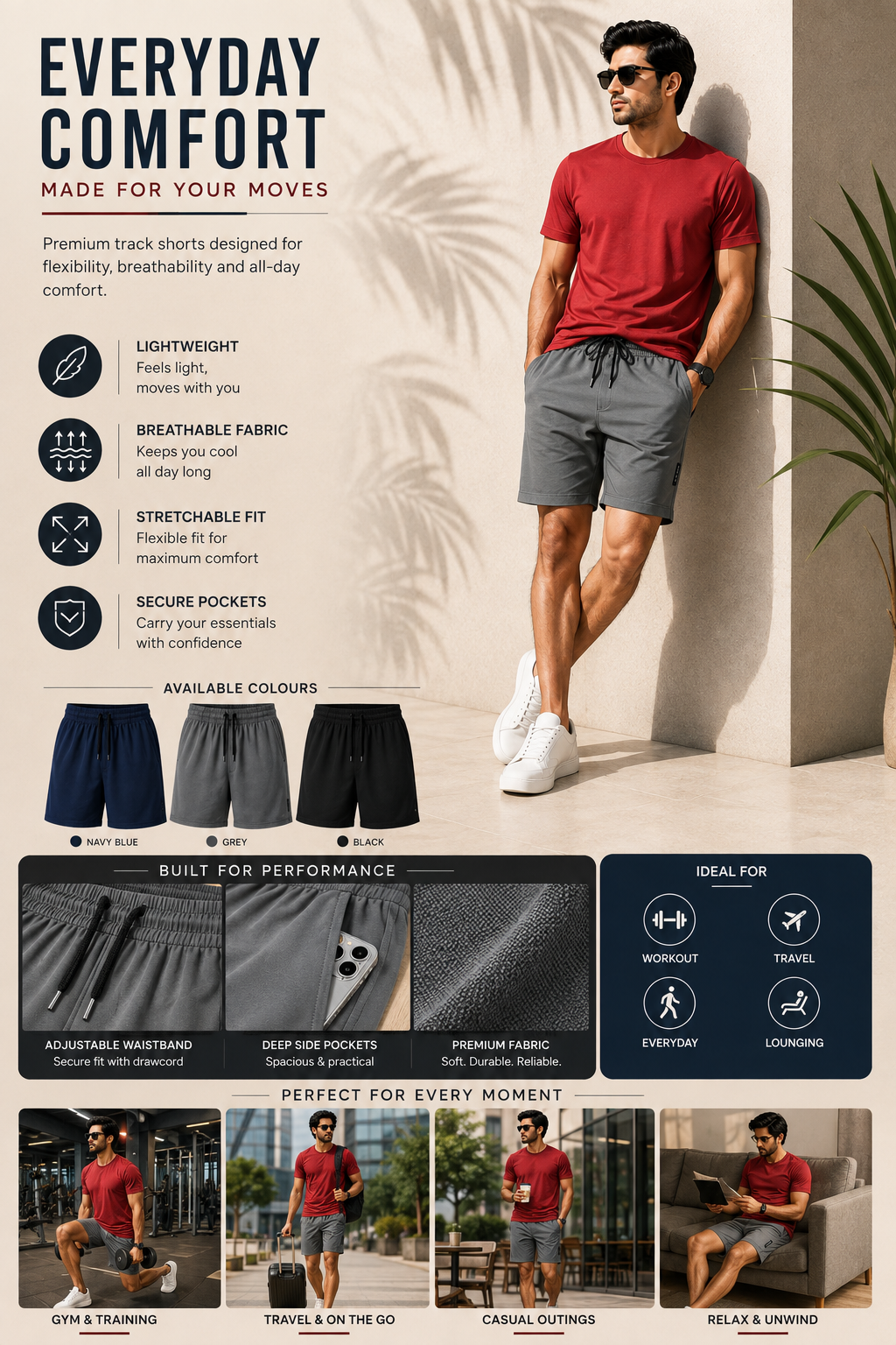 Men's Cotton Polyester Shorts - Buy 1 & Get 2 free
