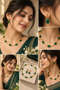 Gold-Plated Oval Green Crystal Necklace & Earrings Set for Women