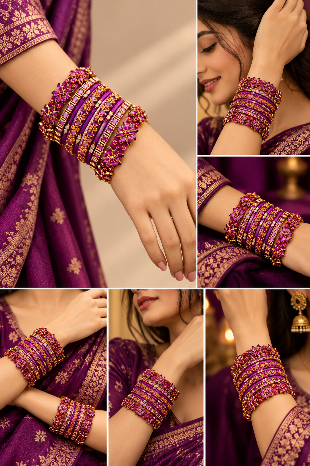 Royal Violet Bloom – Violet & Gold Designer Bangles