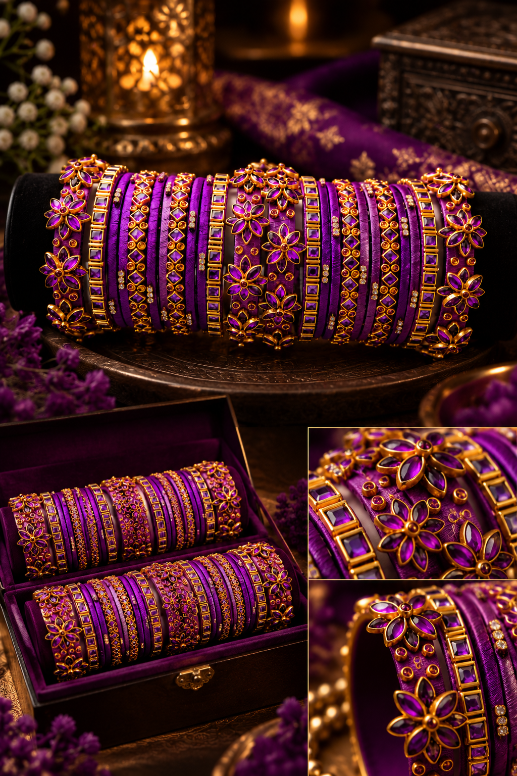 Royal Violet Bloom – Violet & Gold Designer Bangles