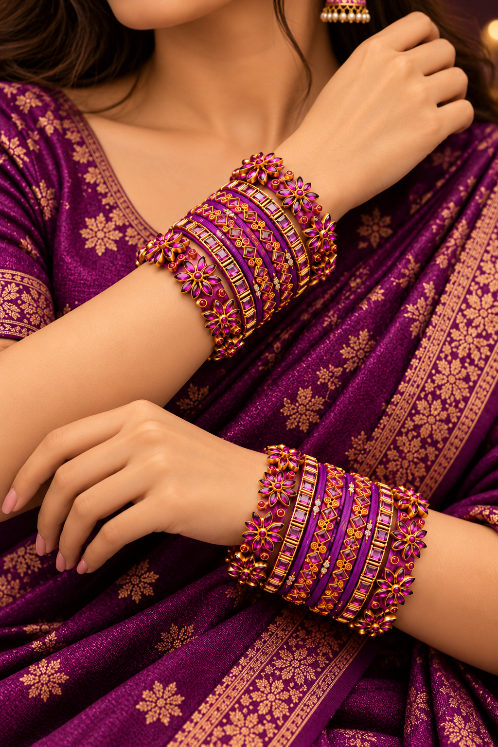 Royal Violet Bloom – Violet & Gold Designer Bangles